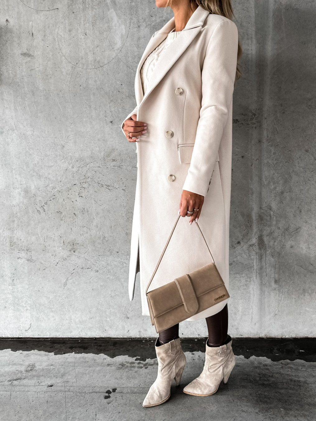 Celviane | Long Wool Blend Coat Notched Lapel