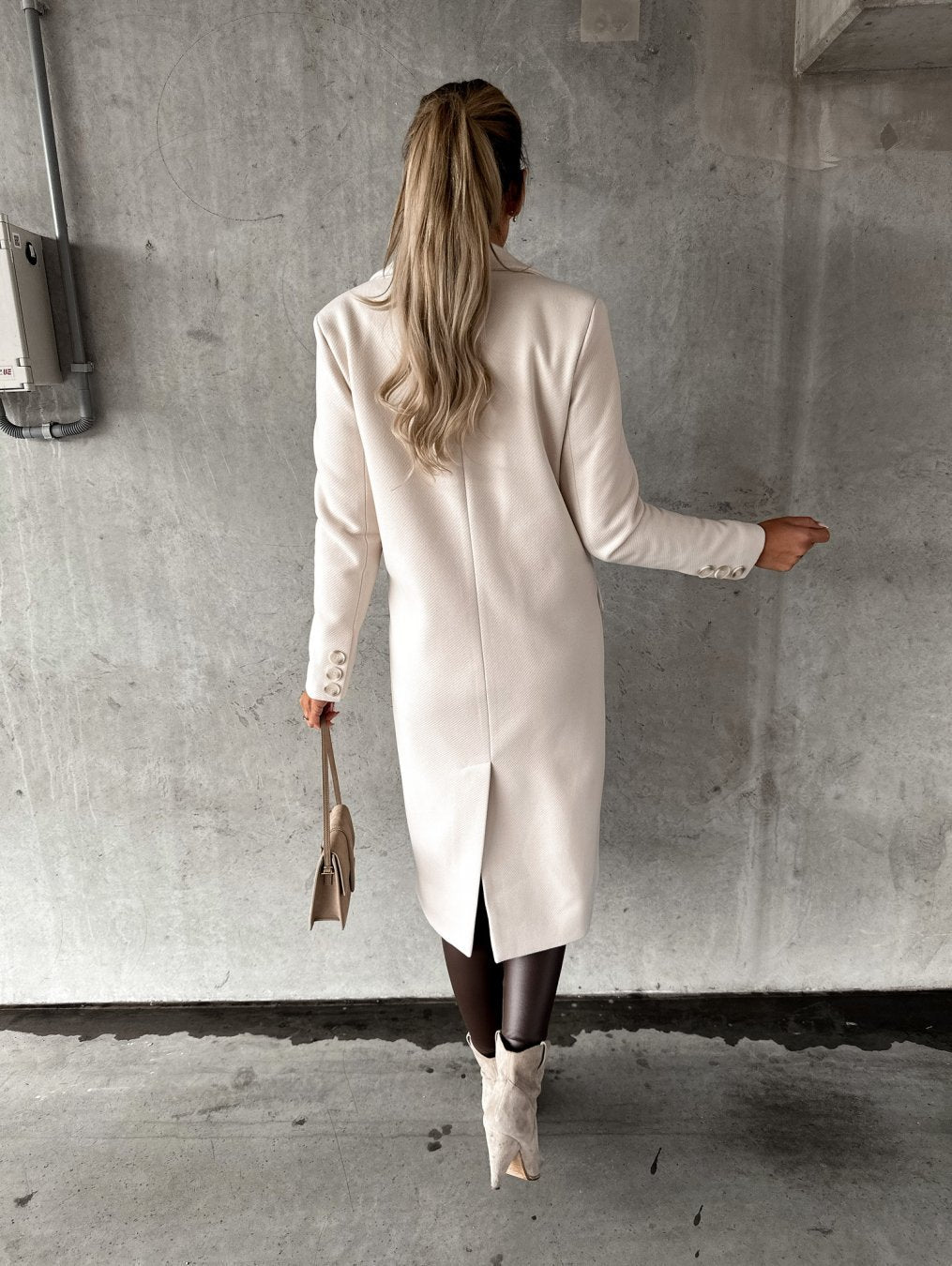 Celviane | Long Wool Blend Coat Notched Lapel