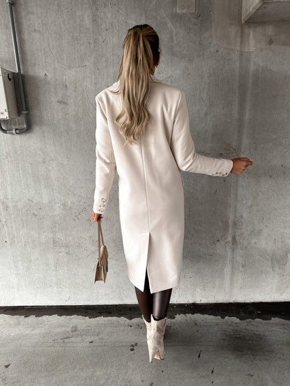 Celviane | Long Wool Blend Coat Notched Lapel
