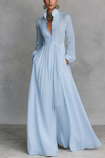 Fleur | Elegant Pleated Button-Front Maxi Dress