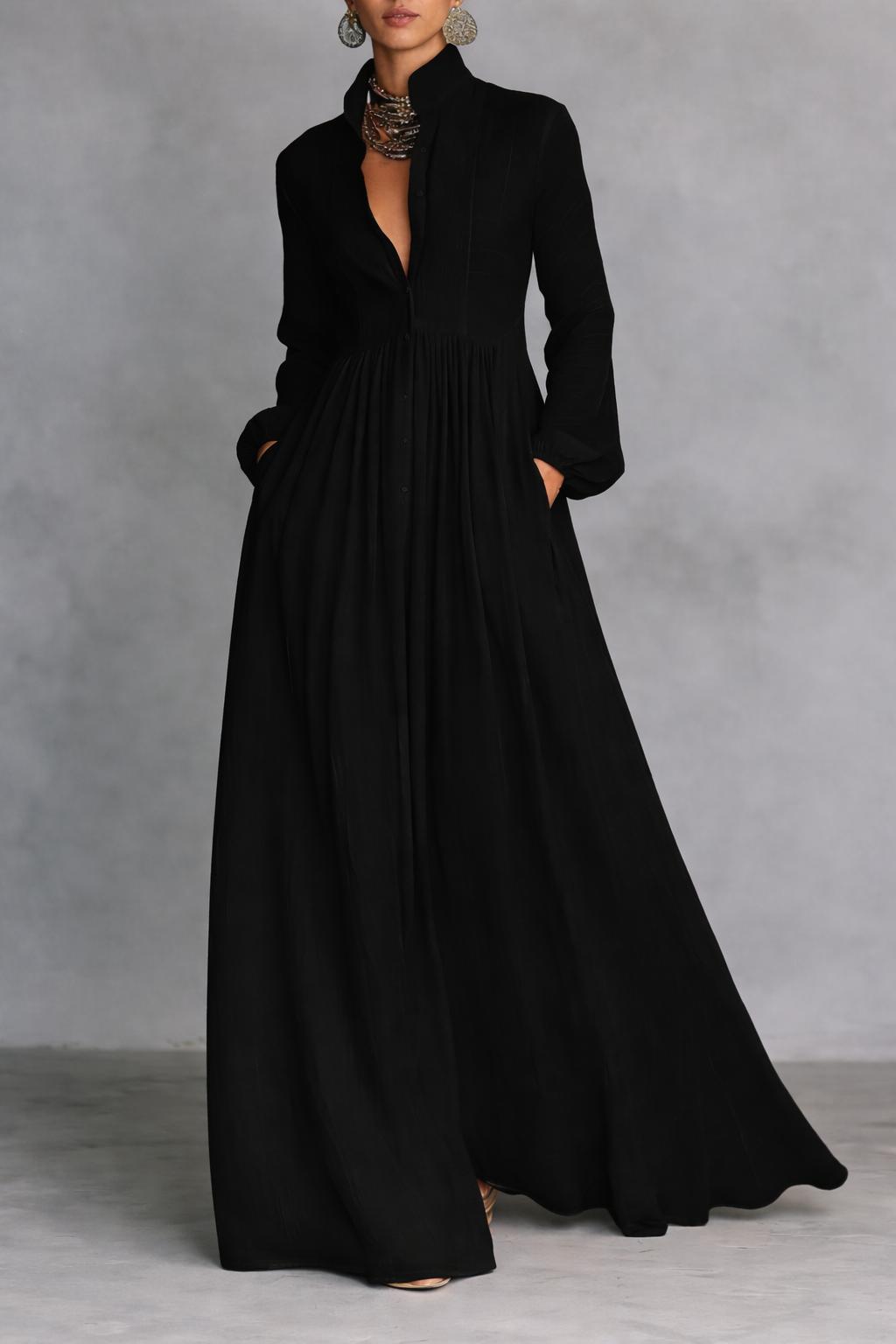 Fleur | Elegant Pleated Button-Front Maxi Dress
