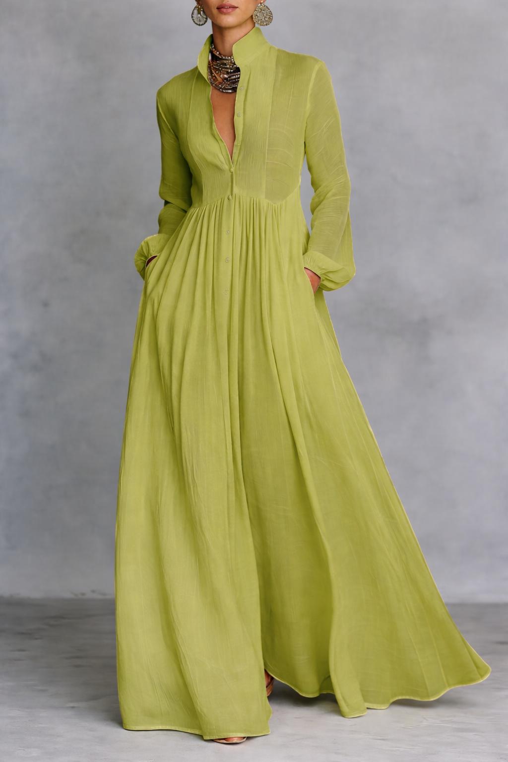 Fleur | Elegant Pleated Button-Front Maxi Dress