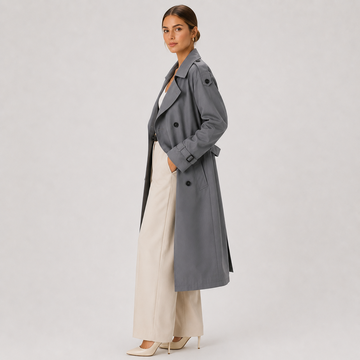 Mathilde | Double-Breasted Belted Longline Trench Coat