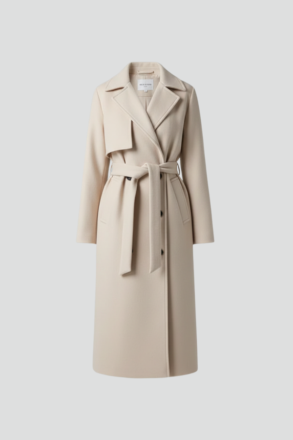 Velora | Elegant Long Coat with Belt and Double Breasted Front