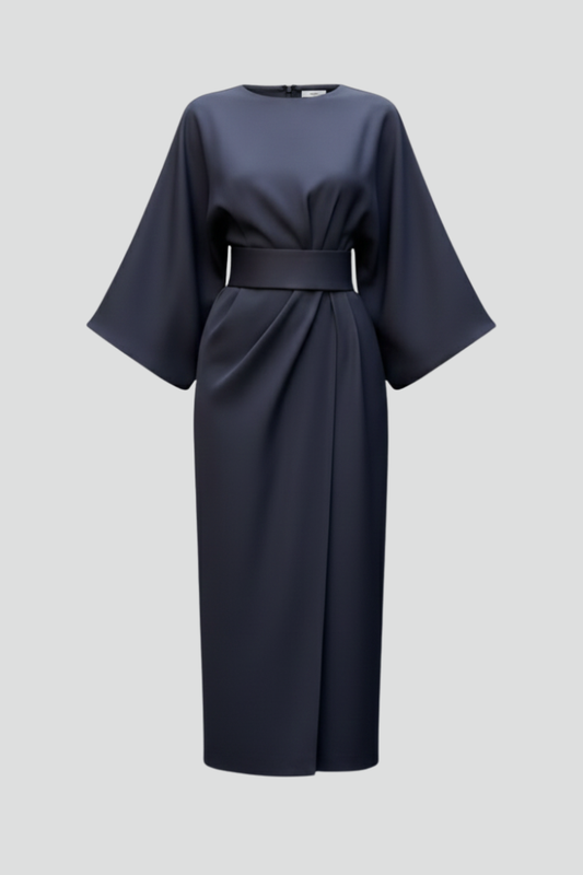 Fleur | Belted Waist Wide Sleeve Midi Dress