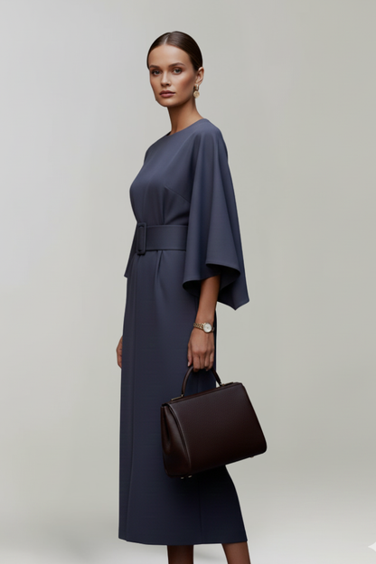 Fleur | Belted Waist Wide Sleeve Midi Dress