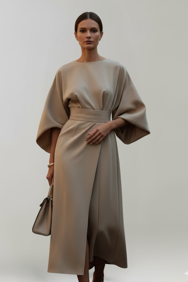 Fleur | Belted Waist Wide Sleeve Midi Dress