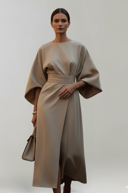 Fleur | Belted Waist Wide Sleeve Midi Dress