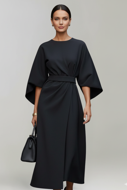 Fleur | Belted Waist Wide Sleeve Midi Dress