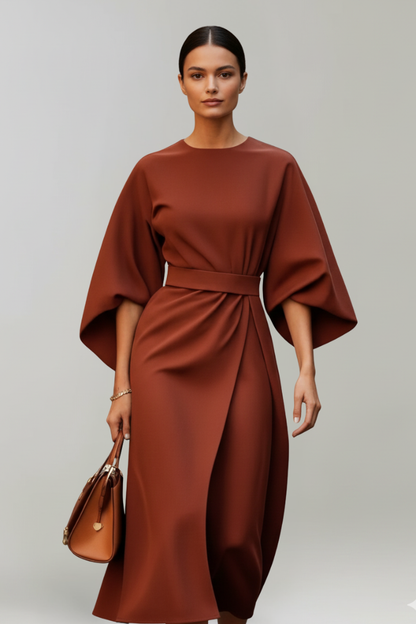 Fleur | Belted Waist Wide Sleeve Midi Dress