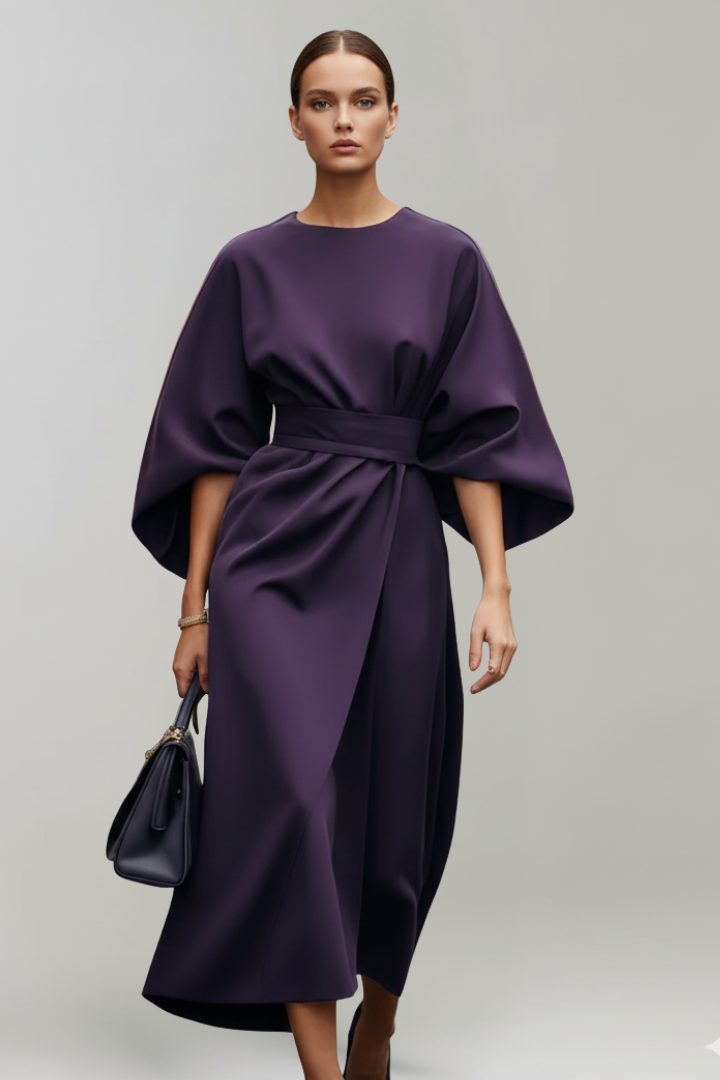 Fleur | Belted Waist Wide Sleeve Midi Dress