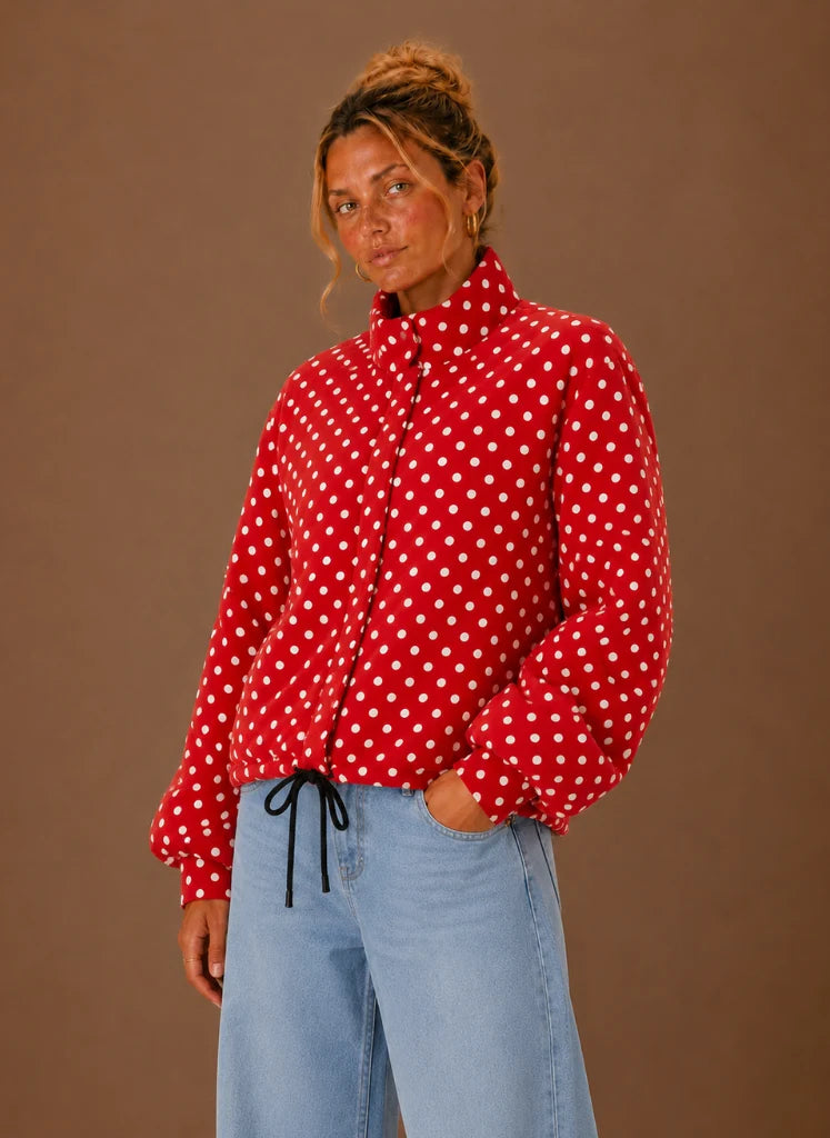 Ondine | Polka Dot Stand Collar Lightweight Jacket