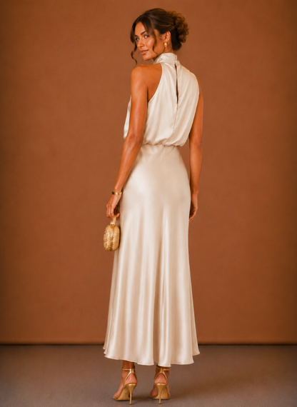 Noemie | Satin Halter Open-Back Maxi Dress