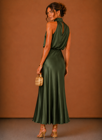 Noemie | Satin Halter Open-Back Maxi Dress