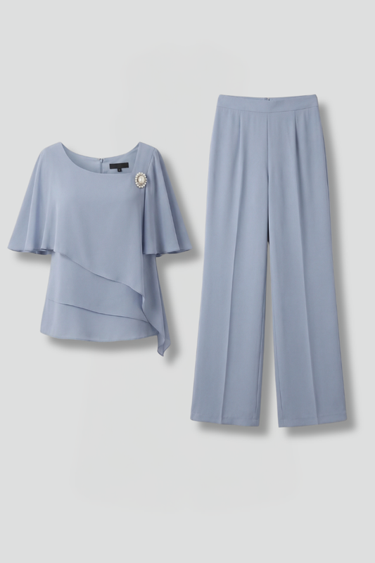 Thalia | Layered Top Straight Leg Trouser Set