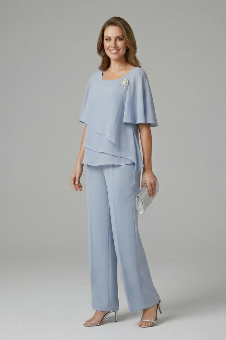 Thalia | Layered Top Straight Leg Trouser Set