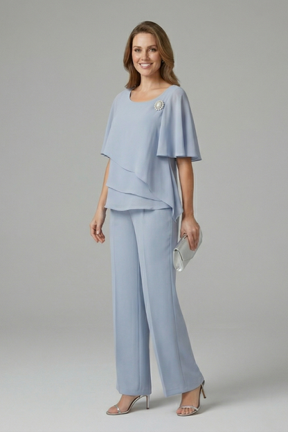 Thalia | Layered Top Straight Leg Trouser Set