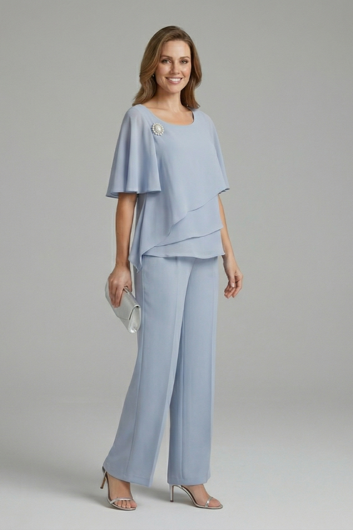 Thalia | Layered Top Straight Leg Trouser Set
