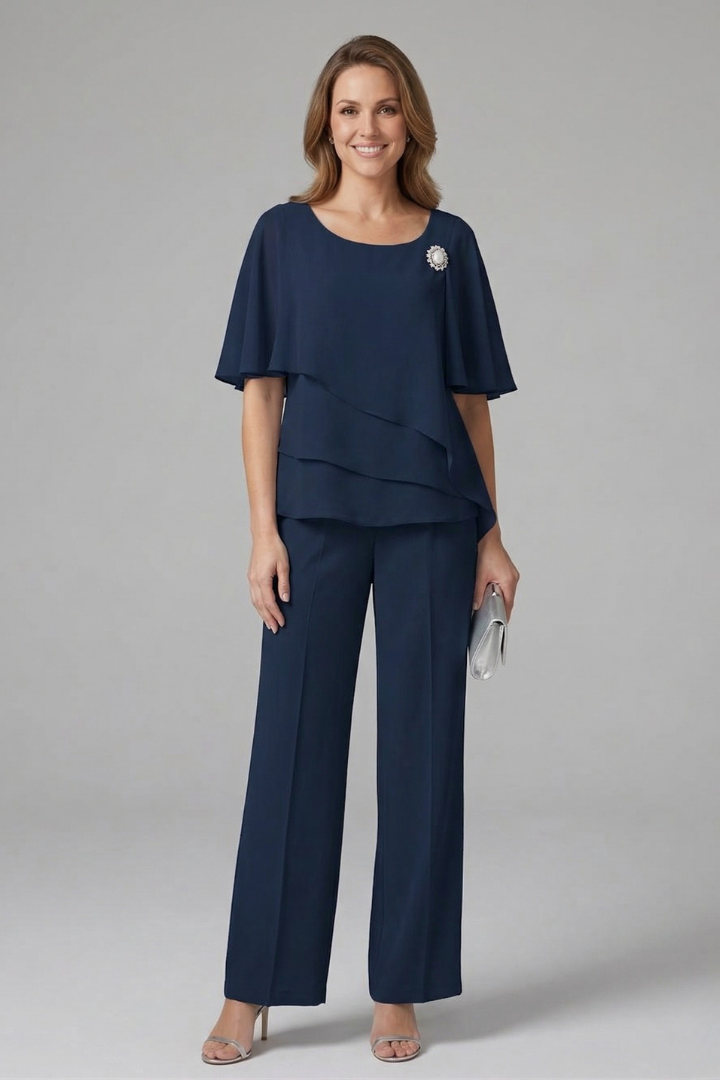 Thalia | Layered Top Straight Leg Trouser Set