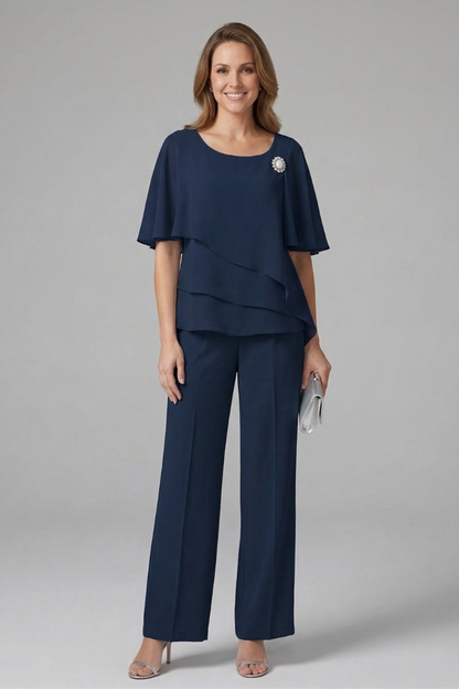 Thalia | Layered Top Straight Leg Trouser Set
