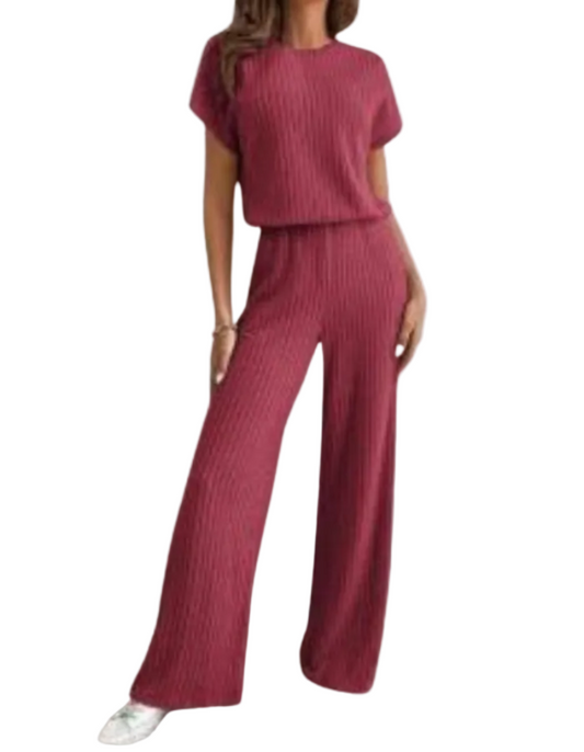 Isabelle | Ribbed Knit Wide-Leg Trouser Set