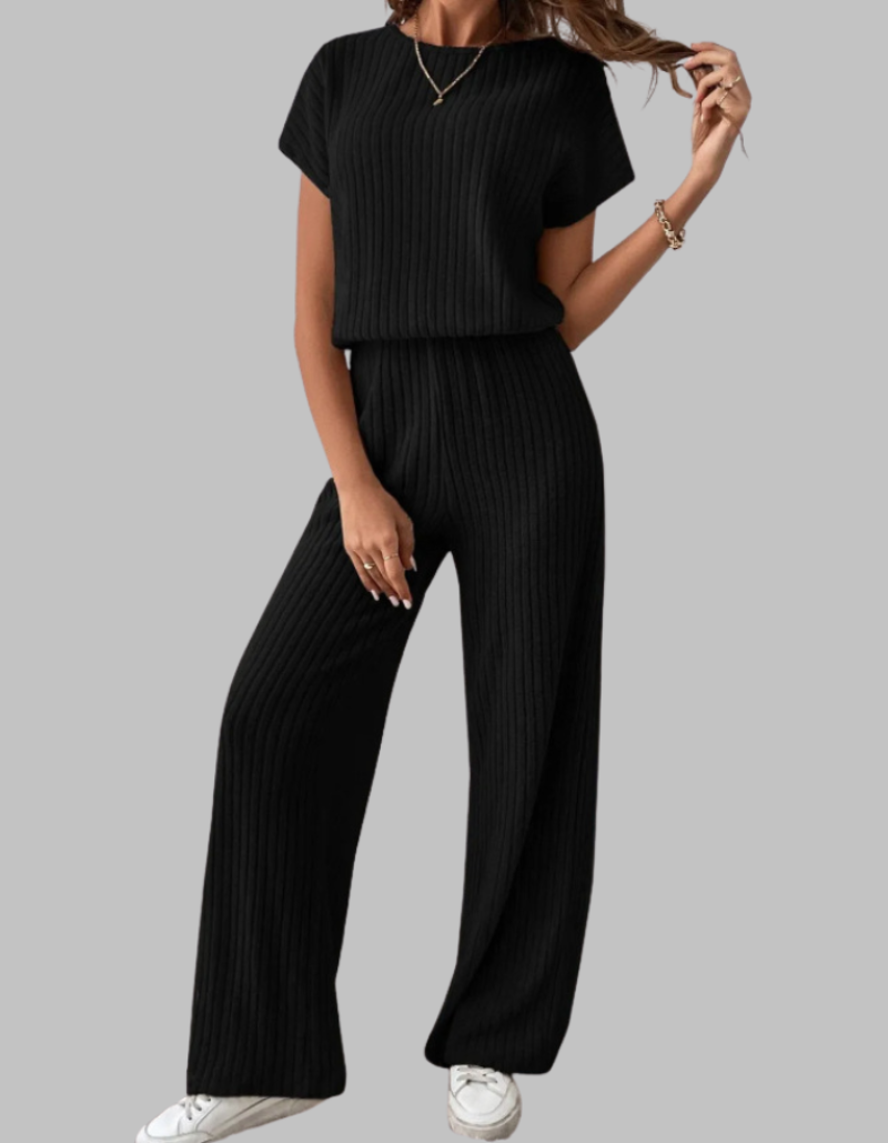 Isabelle | Ribbed Knit Wide-Leg Trouser Set