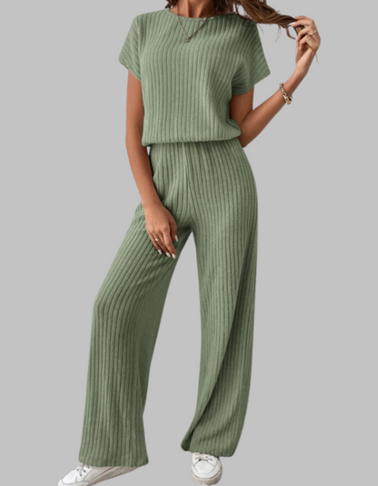Isabelle | Ribbed Knit Wide-Leg Trouser Set