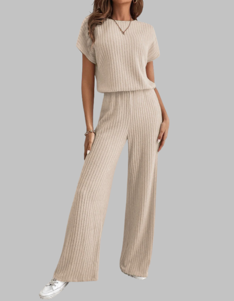 Isabelle | Ribbed Knit Wide-Leg Trouser Set