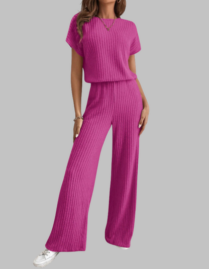 Isabelle | Ribbed Knit Wide-Leg Trouser Set