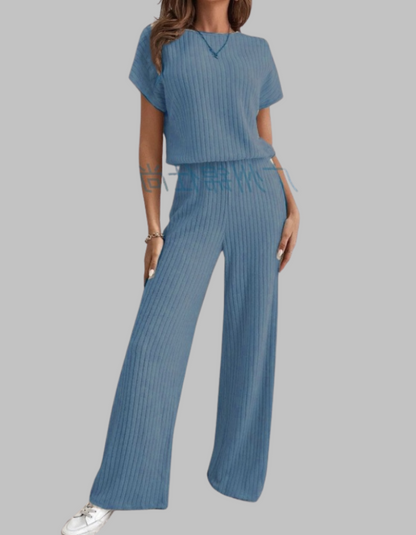 Isabelle | Ribbed Knit Wide-Leg Trouser Set