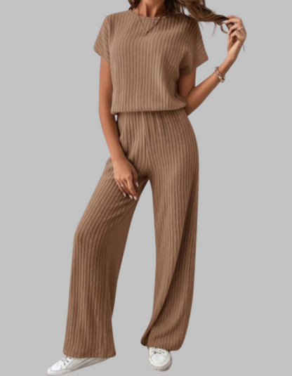Isabelle | Ribbed Knit Wide-Leg Trouser Set