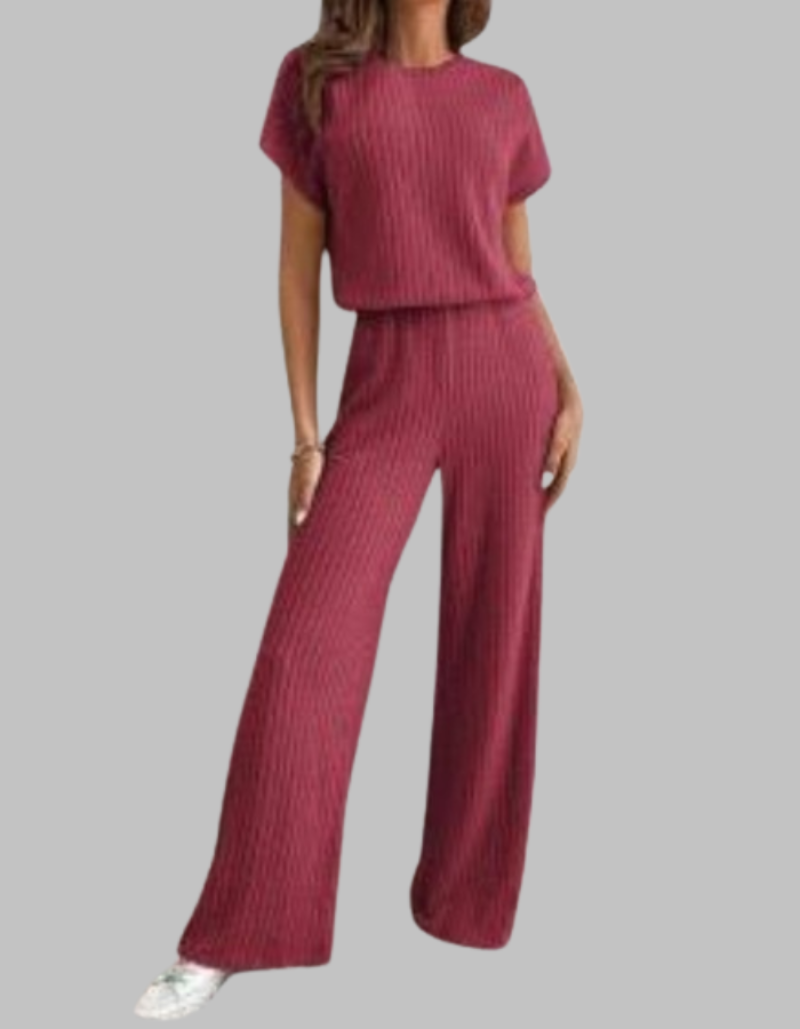 Isabelle | Ribbed Knit Wide-Leg Trouser Set
