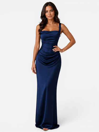 Doriane | Satin Ruched Waist Maxi Dress