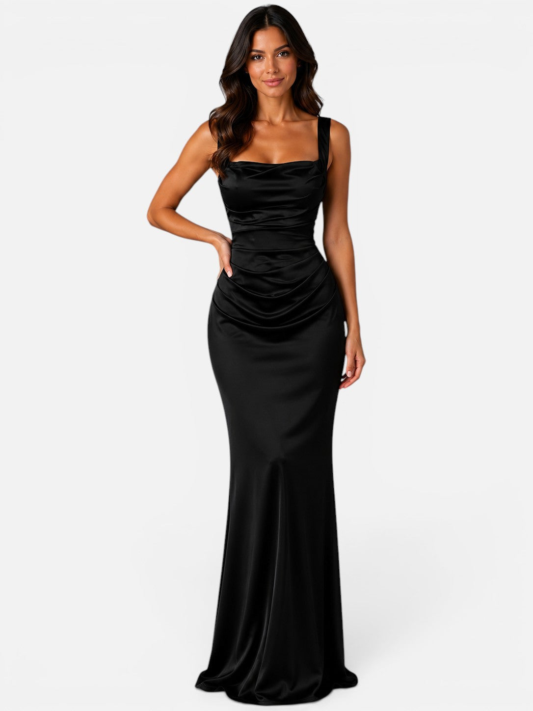 Doriane | Satin Ruched Waist Maxi Dress
