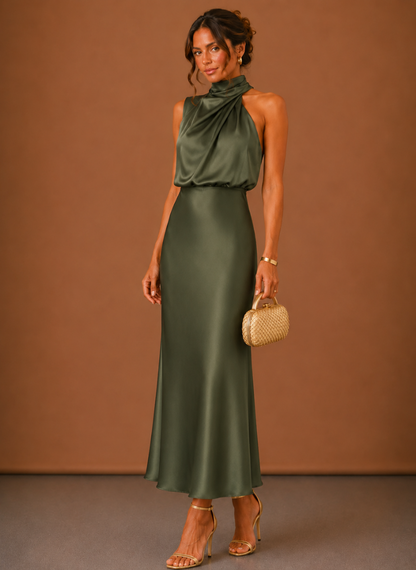 Noemie | Satin Halter Open-Back Maxi Dress