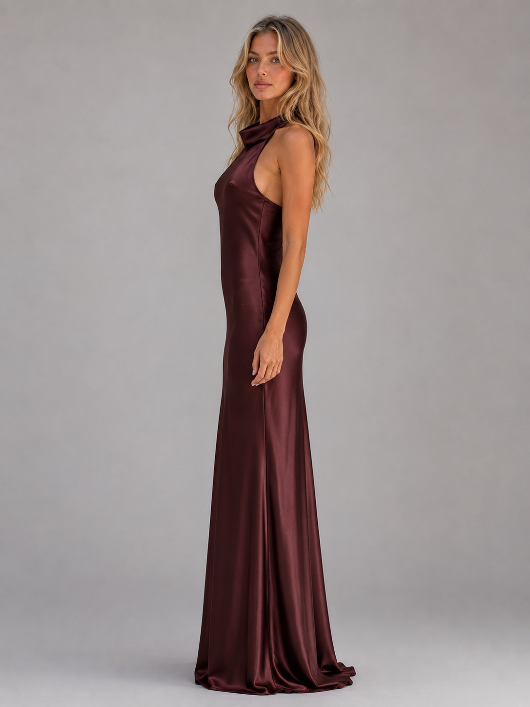 Amandine | Women's Satin Halter Maxi Dress