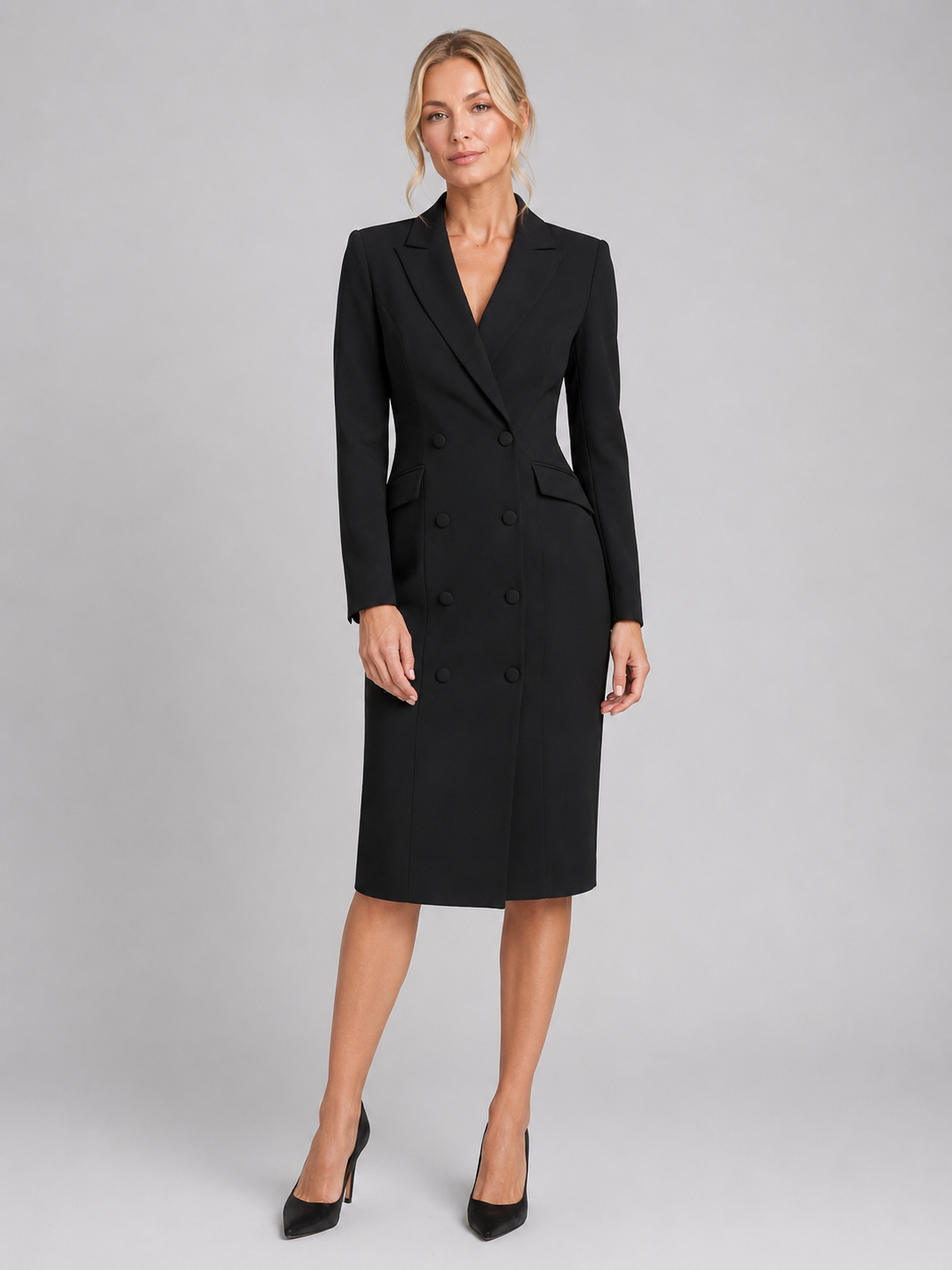 Doriane | Double-Breasted Tailored Blazer Midi Dress