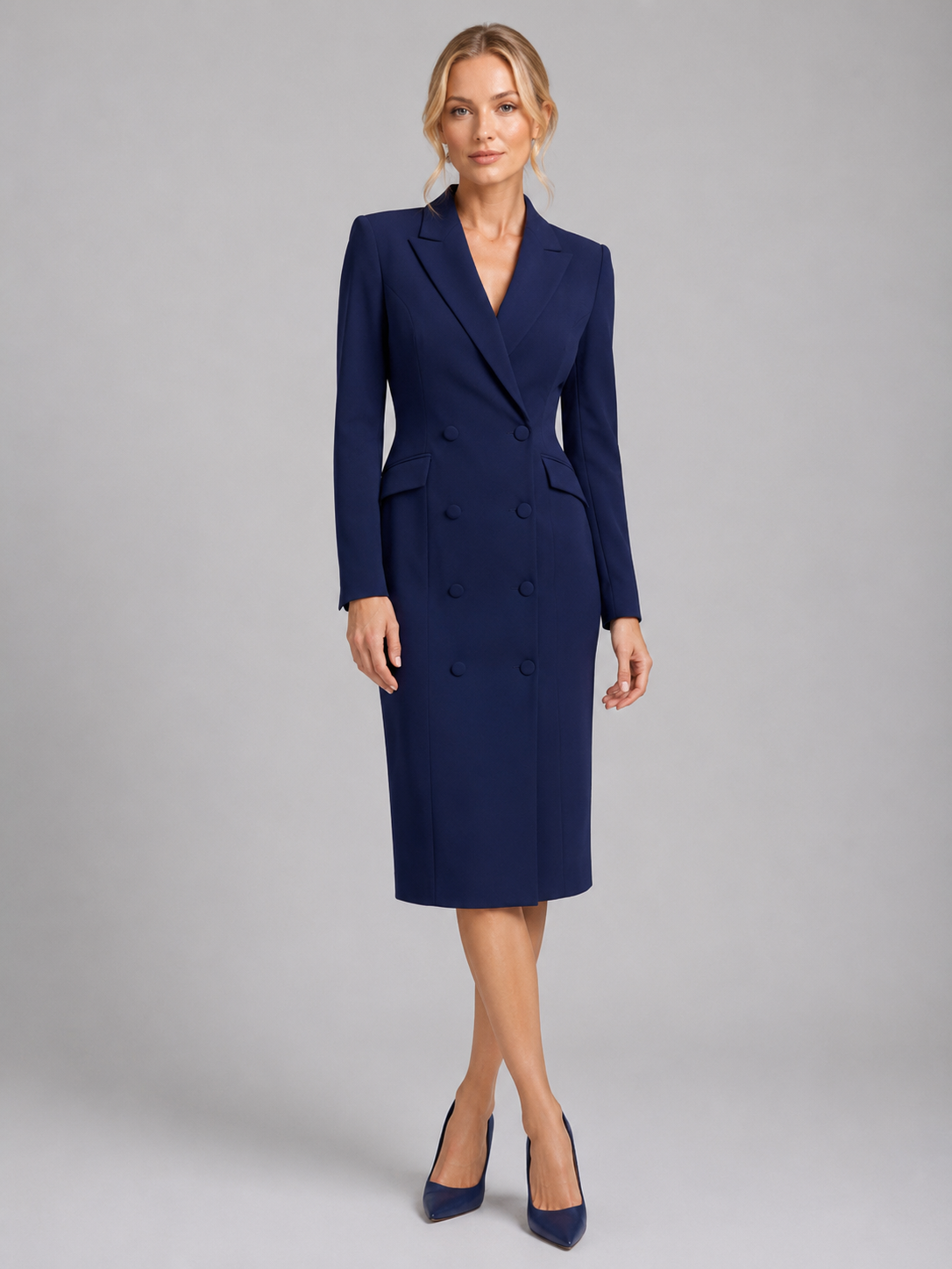 Doriane | Double-Breasted Tailored Blazer Midi Dress