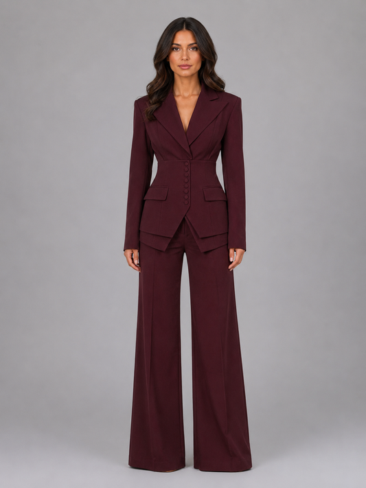 Rosette | Cinched Waist Blazer & Wide-Leg Trouser Set