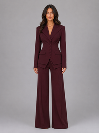 Beatrice | Cinched Waist Tailored Blazer & Wide-Leg Trouser Set