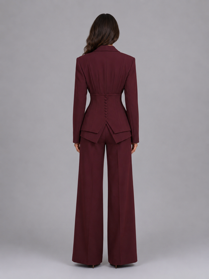 Beatrice | Cinched Waist Tailored Blazer & Wide-Leg Trouser Set