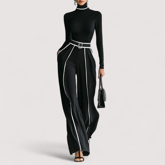 Simone | High-Neck Belted Wide-Leg Trouser Set