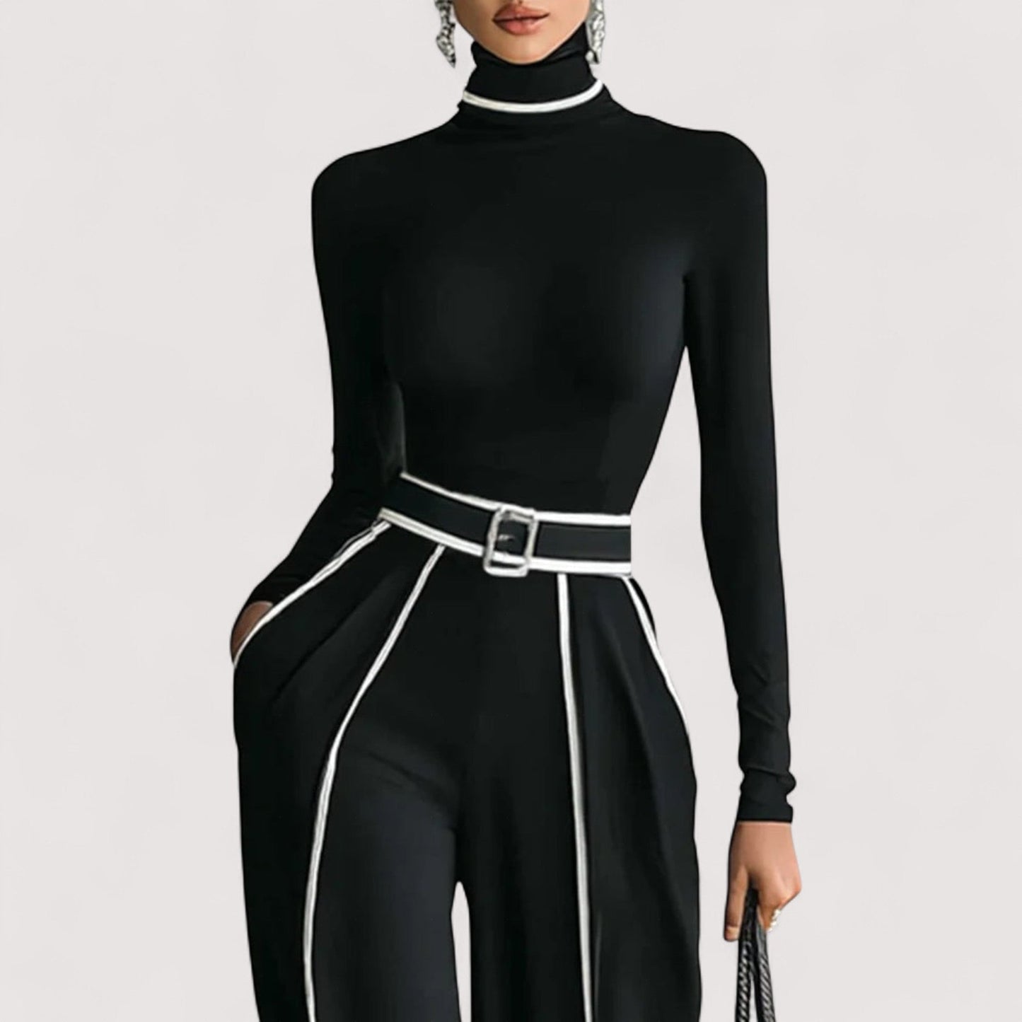 Simone | High-Neck Belted Wide-Leg Trouser Set