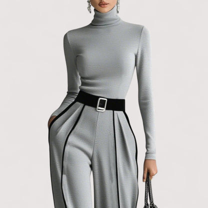 Simone | High-Neck Belted Wide-Leg Trouser Set