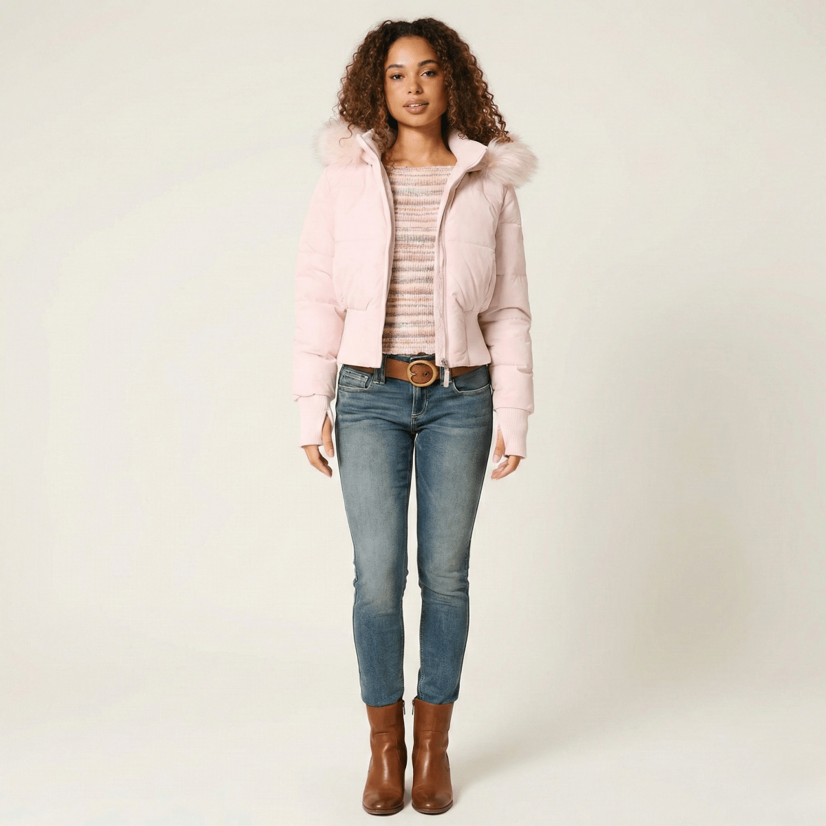 Ariana | Faux Fur Hooded Short Puffer Jacket