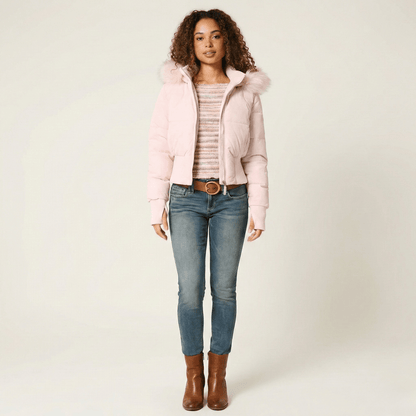 Ariana | Faux Fur Hooded Short Puffer Jacket