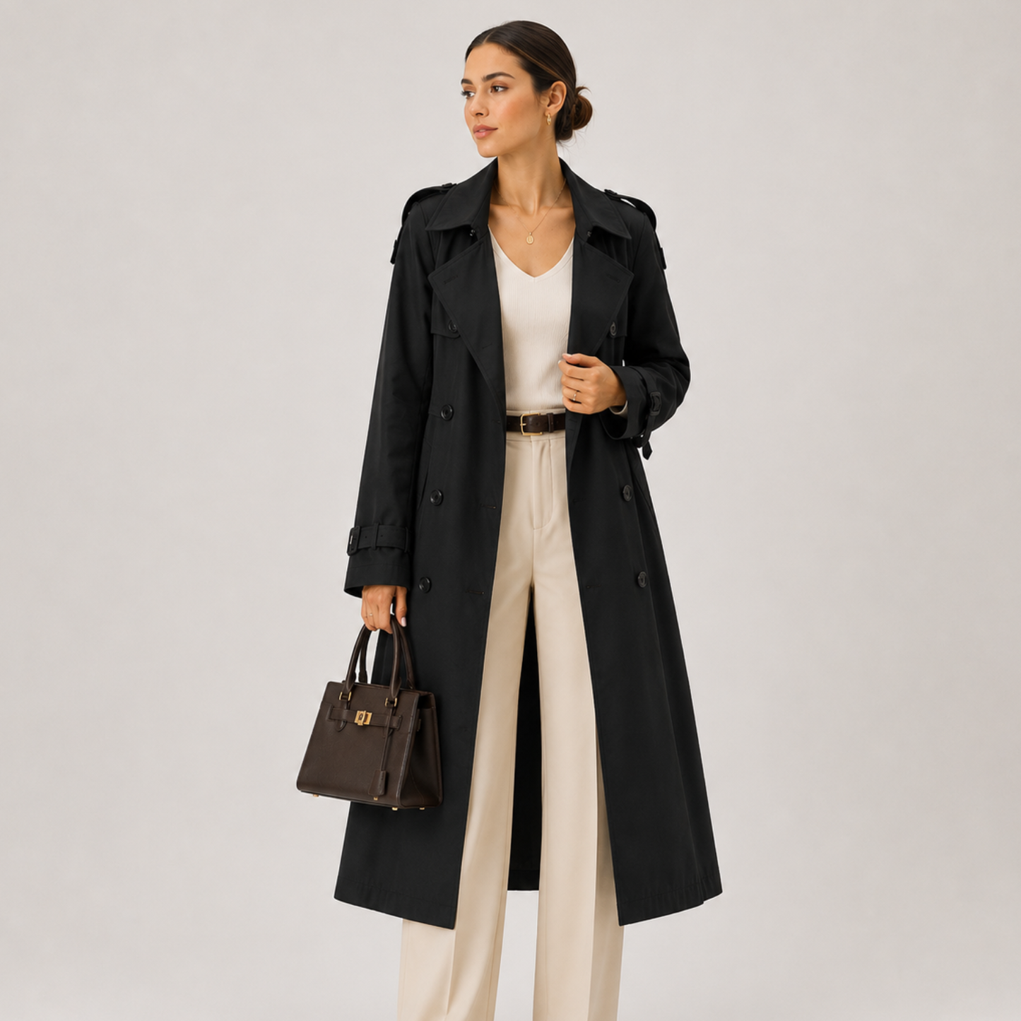 Mathilde | Double-Breasted Belted Longline Trench Coat