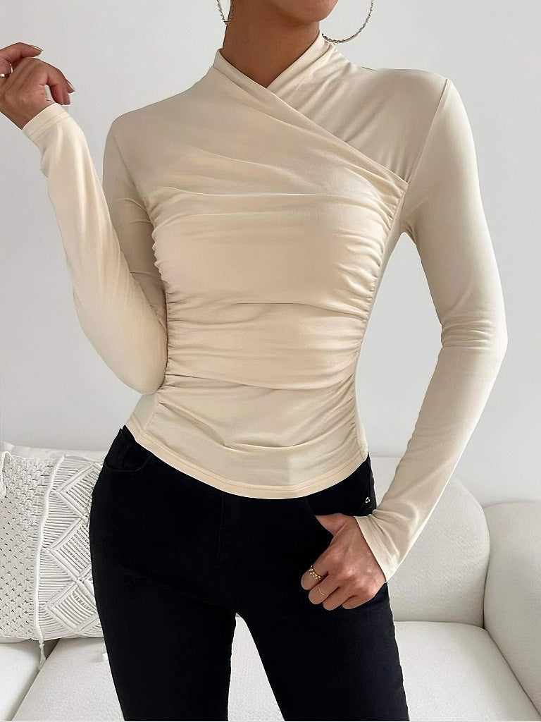Elara | Wrap Neck Fitted Long Sleeve Top