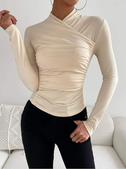 Elara | Wrap Neck Fitted Long Sleeve Top
