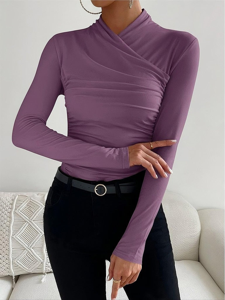 Elara | Wrap Neck Fitted Long Sleeve Top